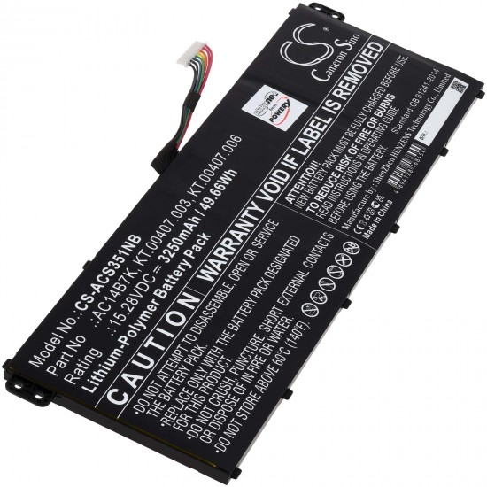 Μπαταρία για Laptop Acer Swift 3 SF314, Spin 5 SP515, Nitro 5 AN515, Type AC14B7K/ Type KT.000407.006 3250mAh/49,66Wh