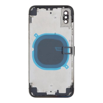 Apple iPhone X - Back battery door cover middle frame housing with small parts Black HQ OEM with Logo
