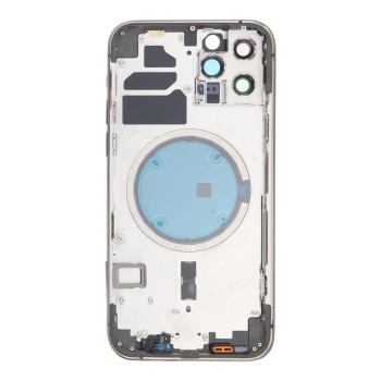 Apple iPhone 12 Pro - Back battery door cover middle frame housing with small parts White OEM with Logo