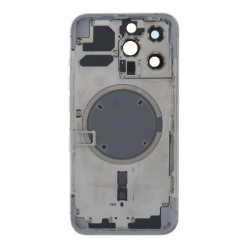 Apple iPhone 13 Pro - Back battery door cover middle frame housing with small parts White OEM with Logo
