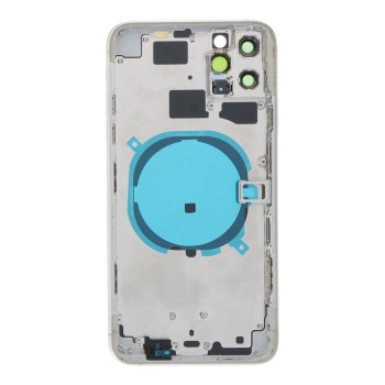 Apple iPhone 11 Pro Max - Back battery door cover middle frame housing with small parts White OEM with Logo