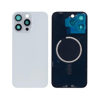 Apple iPhone 15 Pro Max - Back Glass Large Hole + Lens + Magsafe White Titanium OEM with Logo