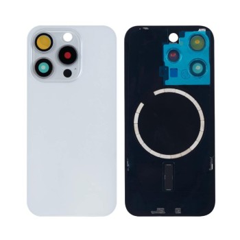 Apple iPhone 15 Pro - Back Glass Large Hole + Lens + Magsafe White Titanium OEM with Logo