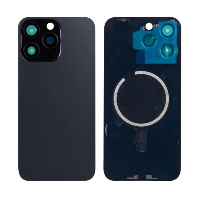 Apple iPhone 15 Pro Max - Back Glass Large Hole + Lens + Magsafe Black Titanium OEM with Logo